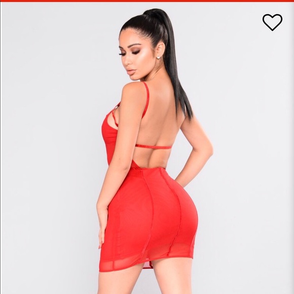 Red Mesh Fashion Nova Dress - Picture 3 of 3